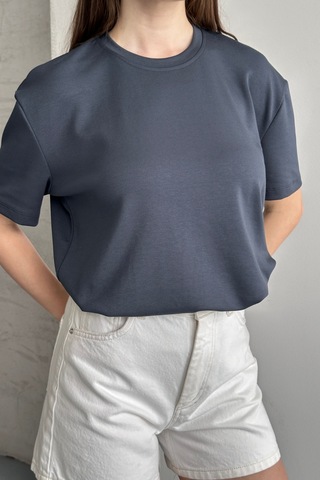 Balenbi Kadın Modal Bisiklet Yaka Basic Yarım Kollu T-shirt 1211 Füme