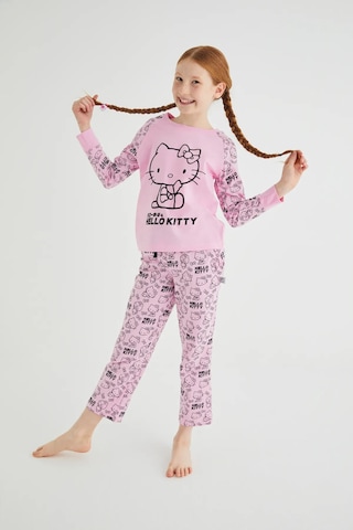 Hello Kitty Kız Çocuk Pembe Kız Uzun Kol Pamuklu Pijama Takımı Renklı