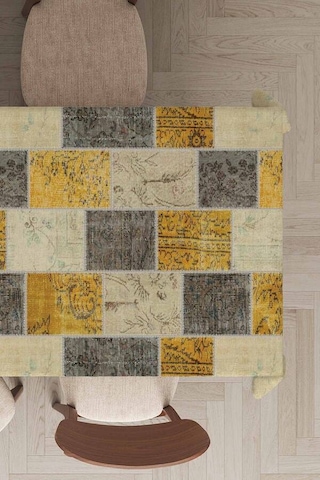 Sarı Patchwork Desen Dokuma Leke Tutmaz Masa Örtüsü Mso296n11