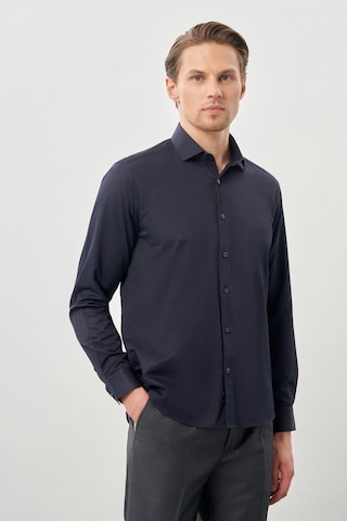 İmza Koyu Lacivert Uzun Kol Düz Bez Ayağı Yarım İtalyan Yaka Cepsiz Pamuklu Classic Slim Fit Gömlek 1004245268 Koyu Lacivert