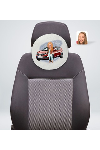 Kişiye Özel Plakalı Kadın Kia Sportage Karikatürlü Yuvarlak Araç (503988939)