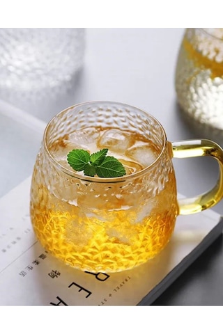 Morponi Borosilikat Cam Lüks Buzlu Cam Kupa Gold Sap Detaylı 350 Ml 4 Adet Şeffaf