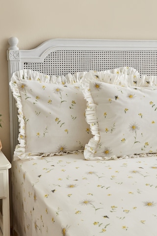Karaca Home Emma %100 Pamuk Fırfırlı Çift Kişilik Çarşaf Takımı Sarı (PP)