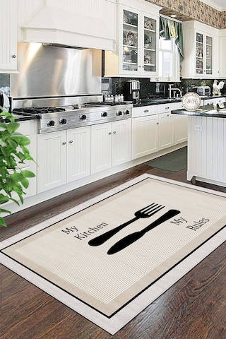 West Home Makinede Yıkanabilir Kaymaz Taban Leke Tutmaz Bej Mutfak Halısı Mutfak Kesme Yolluk