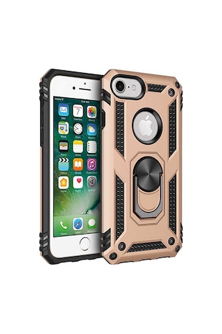 Apple Uyumlu iPhone 7 Kılıf Sert Silikon Yüzüklü Stand Özellikli Kapak
