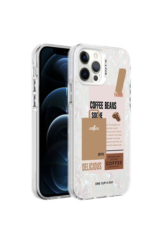 Apple Uyumlu iPhone 12 Pro Max Kılıf Mermer Desenli Zore Marbello Kapak Kahverengi