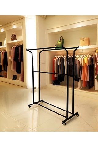 Premium 170 Cm Çelik Konfeksiyon Elbise Askılık Pingo Ayak Portatif Home Hanger 125 Cm En Demonte Siyah