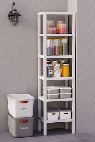 6 Katlı Dikey Raf Düzenleyici Plastik Raf Ünitesi Beyaz, Kitaplık, Banyo, Mutfak Rafı, Beyaz Beyaz