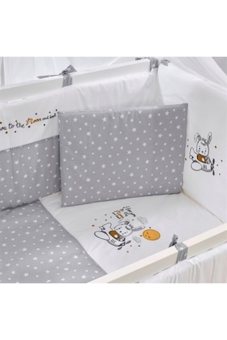 Meltem Kids Moon Nakışlı Pamuklu Bebek Uyku Seti 60 x 120 CM Gri