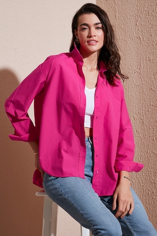Lela Pamuklu Regular Fit Önü Kısa Arkası Uzun Oval Kesim Bayan Gömlek Cf25S163867 Fuşya