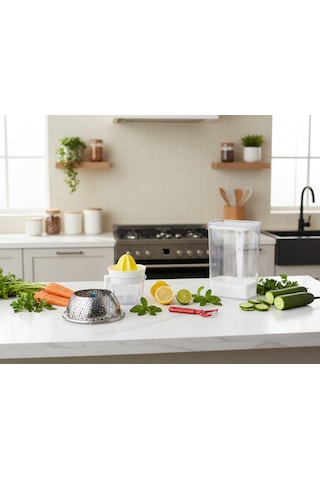 Ludıa Narenciye Sıkacağı,sebze Saklama Kabı,sebze Pişirici Ve Sebze Meyve Soyacağı 4 Lü Set Gri - Şeffaf