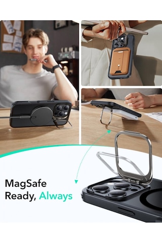 Esr Apple Uyumlu iPhone 16 Pro Halolock Mag Safe Classic Hybrid Standı Silikon Kılıf Buzlu Siyah Çok Renkli