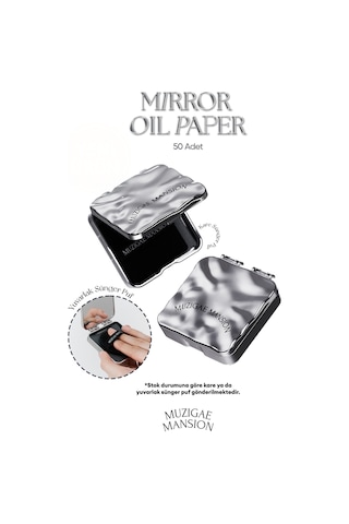 Muzigae Mansion Mirror Oil Paper Özel Tasarımlı Aynalı Kutu Sünger Puf ve Yağ Kontrol Kağıdı 50 Adet