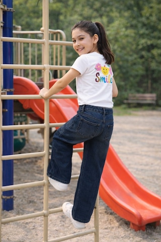 Cedy Denim Cedy Denım Yüksek Kalite Kız Çocuk Yüksek Bel %100 Cotton Palazzo Jean Pantolon Koyu Mavi