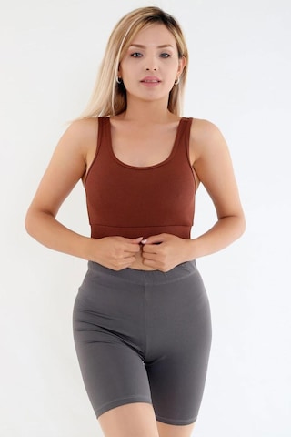 Kompedan Fitilli Crop Sporcu Sütyeni-kahverengi Kahverengi