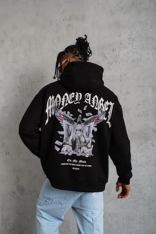 Mbb E-ticaret Erkek 3 İplik Pamuklu Baskılı Kapüşonlu Cepli Sweatshirt Hoodie - Siyah