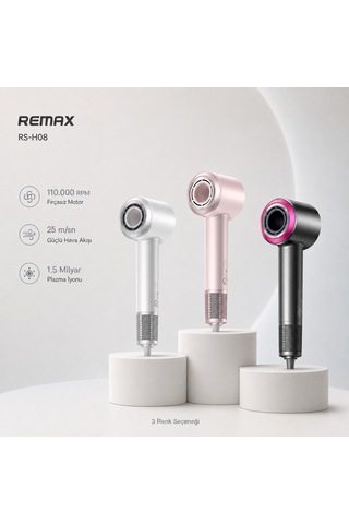 Remax Rs-H08 Yüksek Hızlı Akıllı Plazma Saç Kurutma Makinesi - İyonik 110.000 Rpm Hızlı Kurutma Gri
