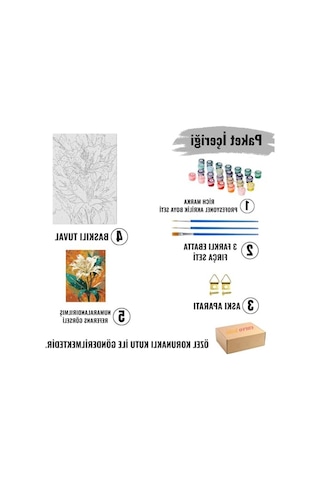 Sayılarla Boyama Tuval Seti, Vazo Temalı Fırça Ve Boya Dahil