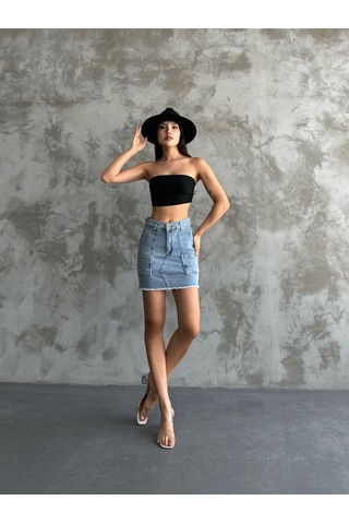 Kaizer Denim Kot Mini Etek Mavi