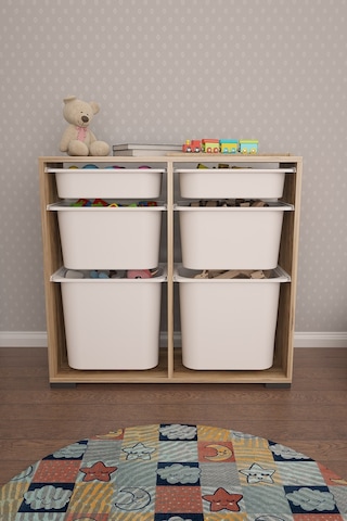 Carla 2 + 2 + 2 Tropik Ceviz Ultra Derin Sepetli Çok Amaçlı Dolap Oyuncak Dolabı Tropik Ceviz