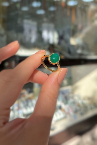 Gümüş 10x8 Mm Yeşil Taşlı Altın Kaplama Yüzük Diğer