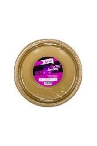 Roll-up & Rainbow Plastık Gold Renklı Partı Tabak 25 Lı Yuvarlak