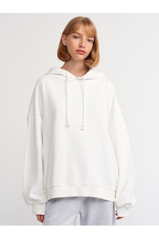 Dilvin 40142 Yıkama Efektli Sweatshirt-ekru Ekru