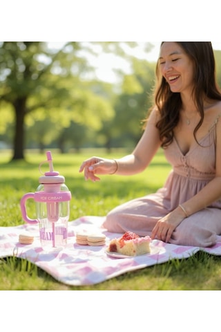 1300 Ml Kulplu Suluk Matara Detox Ve Soğuk İçecek Şişesi Pipetli Suluk Taşınabilir Bpa İçermez Mor Mor