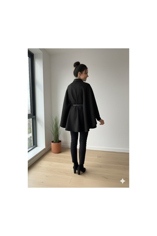 Unika Boutique Kadın Yeni Sezon Kemerli Panço Siyah