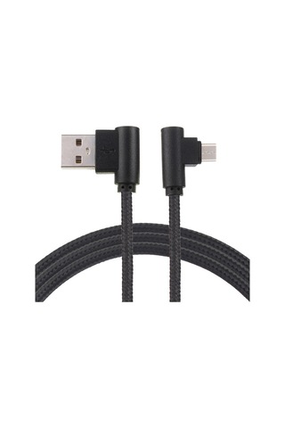 Pc 3m Siyah Android Açılı Örgülü Veri Kablosu, Naylon Usb Şarj Kablosu