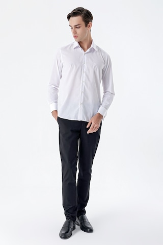 İmza Beyaz Uzun Kollu Sert Yaka Cepsiz Pamuklu Basic Slim Fit Dar Kesim Gömlek 1004240059-beyaz Beyaz