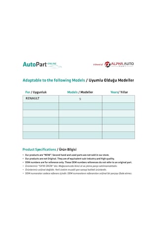 Renault 9 Broadway İçin Vites Topuzu- 5 Vites