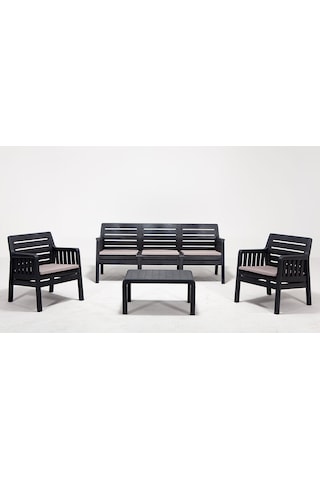 Lara 3+1+1 S Bahçe Balkon Teras Oturma Grubu Minderli - Antrasit