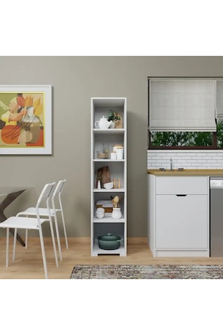 Duru 40 Cm Mat Beyaz 5 Raflı Kiler Tek Kapılı Banyo Ve Elbise Dolabı - Gardırop Beyaz