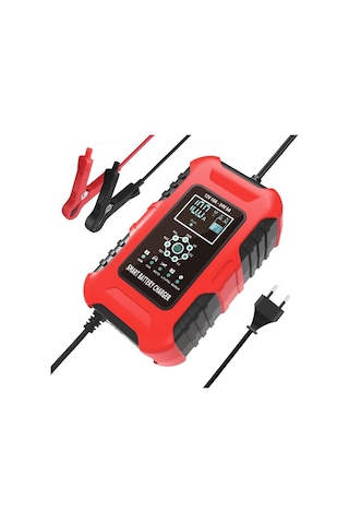 Foxsur 10a 12v 7-segment Motosiklet/araba Akıllı Akü Şarj Cihazı Kırmızı