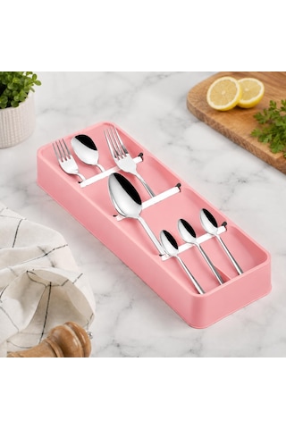4 Bölmeli Çekmece İçi Kaşıklık Çatal Bıçak Organizeri Düzenleyici,pembe Çok Renkli