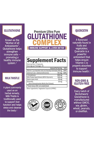 Bioschwartz Glutathione Liver Detox With Quercetin Vitamin C Milk Thistle Alpha Lipoic Acid - Immune Support 60 Caps Aromasız