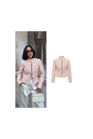 Diva Butik Düğme Detaylı Toz Pembe Ceket Açık Pembe
