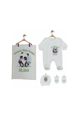 Pia Baby Gl 2009 İsme Özel Pandalı Beşli Tulum Set Krem