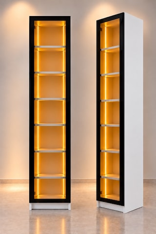 Imobsan Beyaz Led Işıklı Reflekte Cam Kapaklı Vitrin Dolabı 6 Mdf Raflı