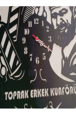 Erkek Berber Kuaför İçin Dekoratif Duvar Saati -2 Siyah