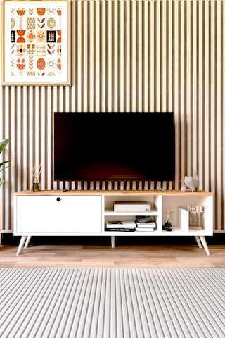 Lena Tv Sehpası, Tv Standı, Televizyon Ünitesi Beyaz - Atlantik Çam