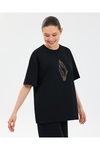 Skechers W Oversize Fit Graphic T-shirt Kadın Siyah Tshirt S2610050-3817