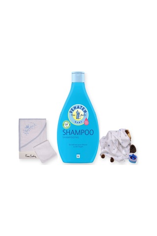 Baby Shower Hediye Seti 3 Parça: Pierre Cardin Kundak Havlu + Şampuan + Sema Baby Müslin Örtü - Mavi