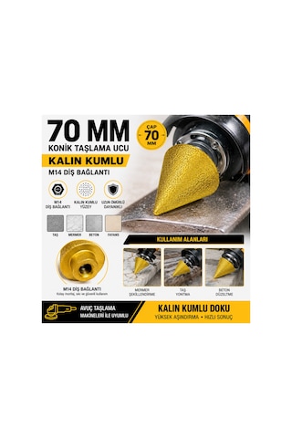 Senbang 70 Mm Konik Taşlama Ucu Kalın Kumlu M14 Bağlantılı Ahşap Oyma Taş Mermer Beton Şekillendirme Freze Ucu