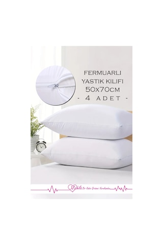 4 Adet Fermuarlı %100 Pamuklu Beyaz Yastık Kılıfı, Yastık Astarı, Yastık Şiltesi, Yastık İçi Beyaz