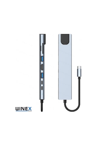 Winex 8In1 Usb Type-C Hub Port Adaptör Hdmı Usb Ethernet Pd Giriş