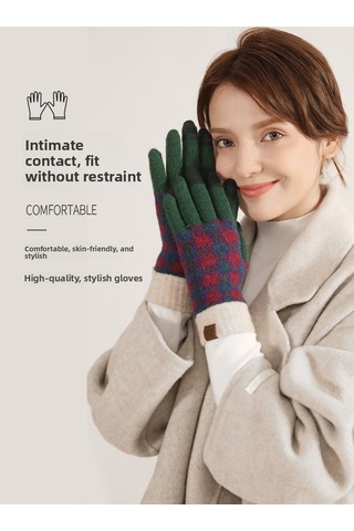 Kalın Yün Kadın Eldiven: Kışlık, Dokunmatik-yeşil Yeşil