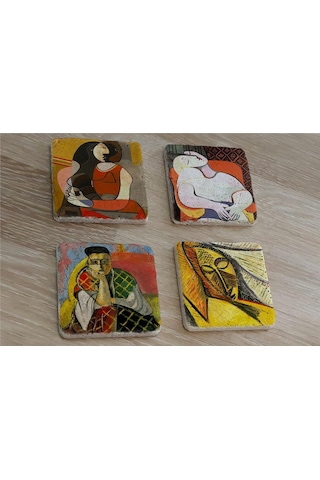 Henri Matisse Ve Picasso Kadınları Doğal Taş Bardak Altlığı 4'lü Set - Natural Stone Coasters - Taş Çok Renkli