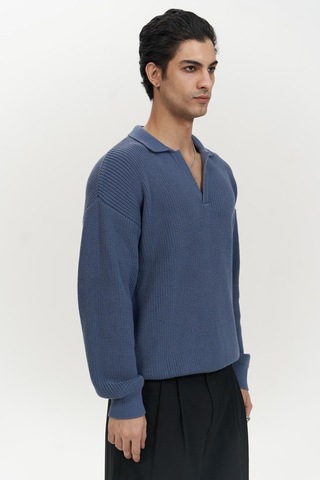 Mai Collection Mai Studios Co. Magnus Polo Yaka İndigo Erkek Triko Kazak İndigo
